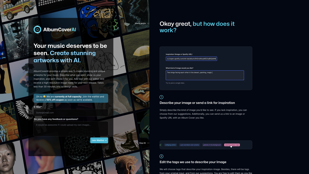 AlbumcoverAI Landing Page Screenshot